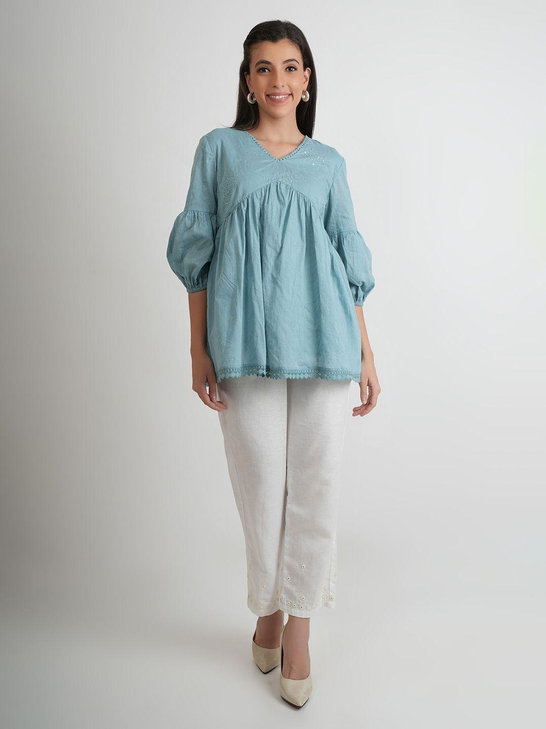 zolo label v-neck puff sleeves empire top