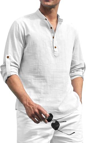 zombom cotton blend solid casual regular fit mandarin/chinese collor short kurta for men white