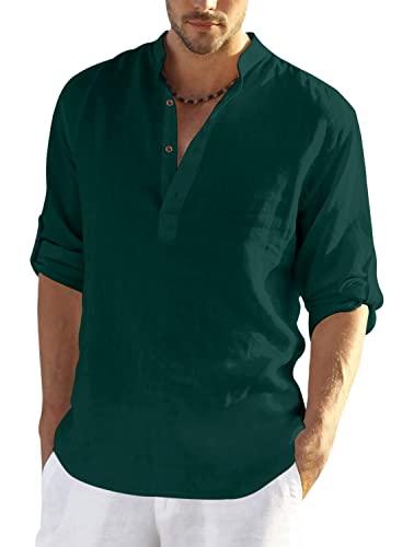 zombom men's cotton blend full sleeve short kurta shirt with mandarin collar (large, green)