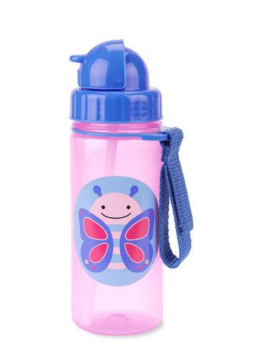 zoo straw bottle - bpa-free bottle with an easy grab strap 13 oz- butterfly