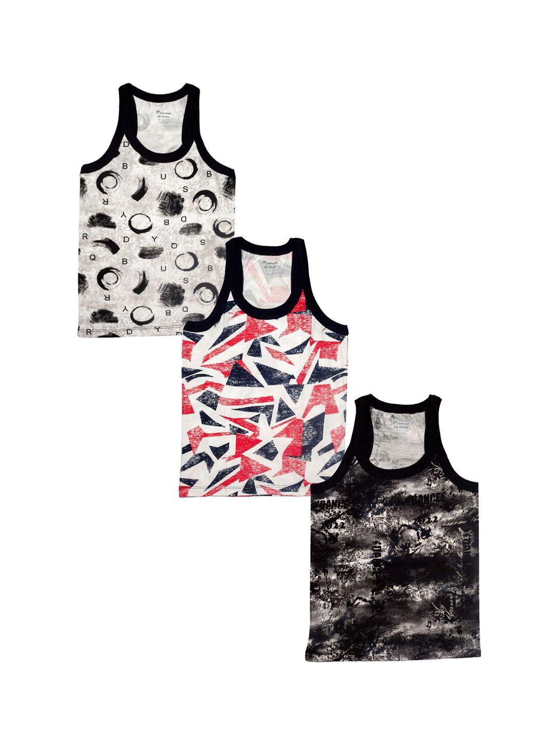 zoom minimondo boys pack of 3 multicoloured printed innerwear vests