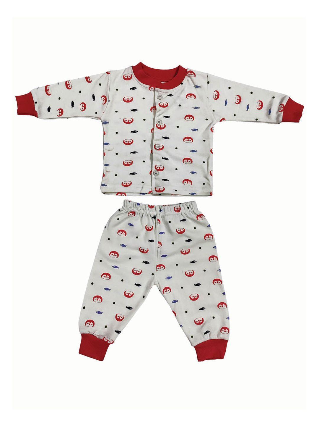 zoom minimondo kids white & red pure cotton printed night suit