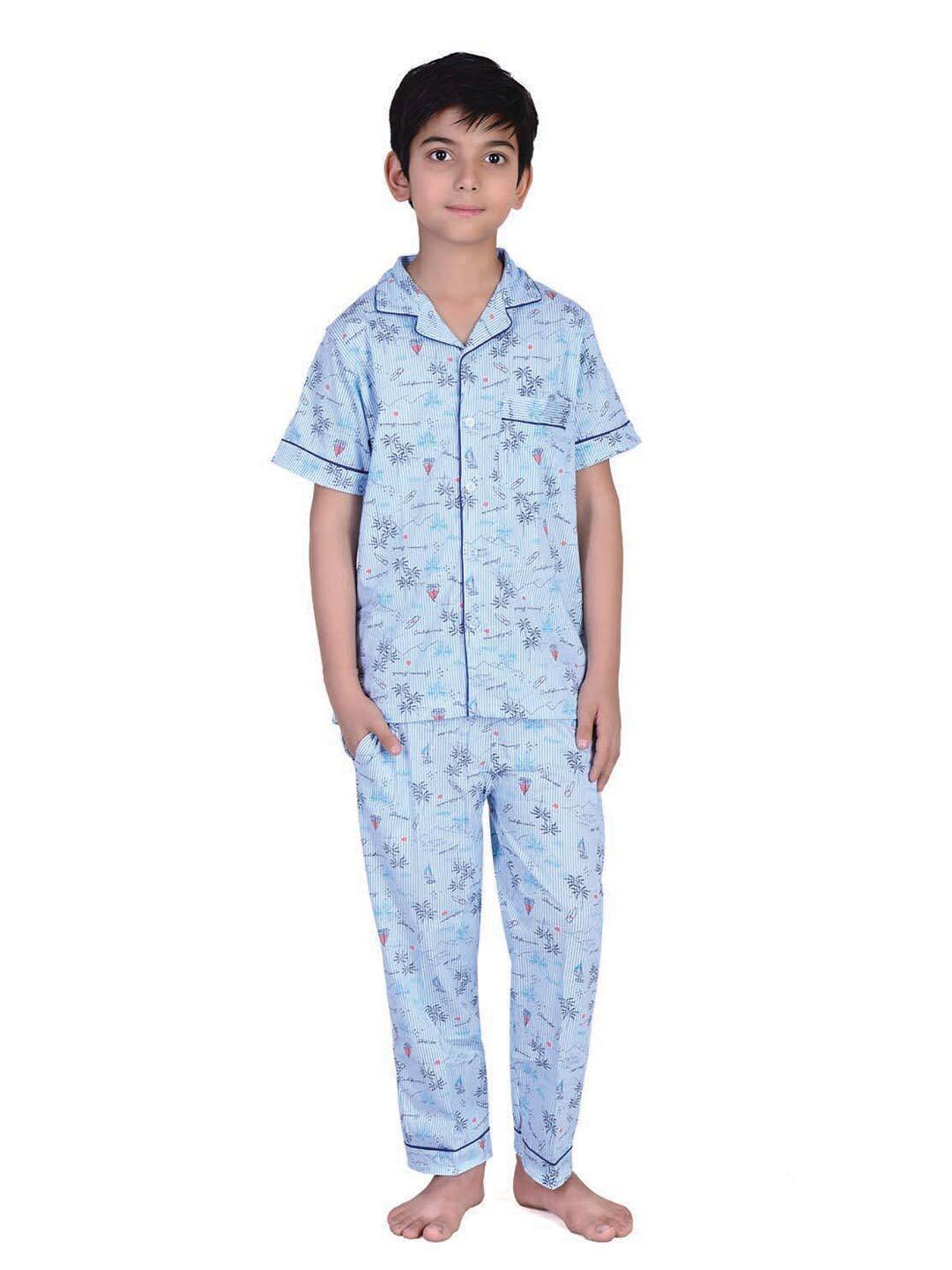 zoom minimondo unisex kids blue & pink printed night suit