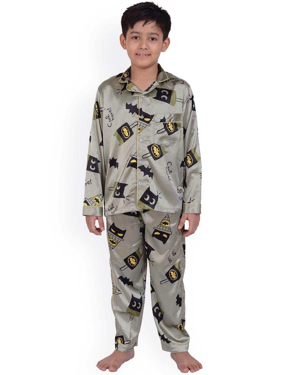 zoom minimondo unisex kids grey & yellow printed night suit