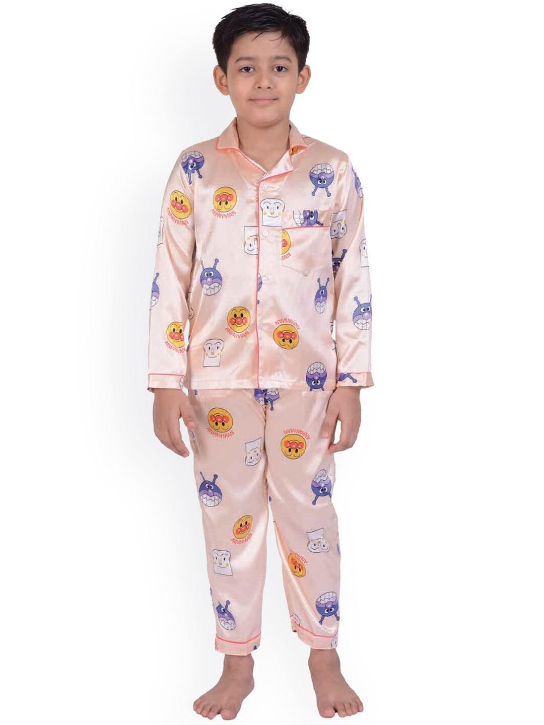 zoom minimondo unisex kids peach & blue printed night suit