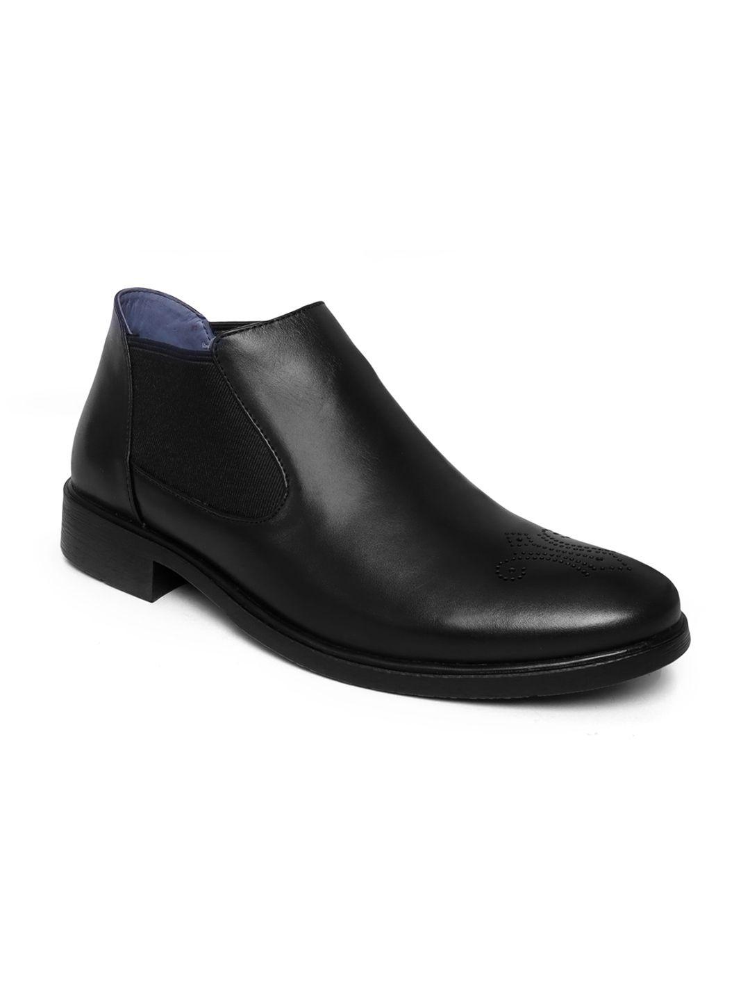 zoom shoes men black solid laser-cut slip-on boots