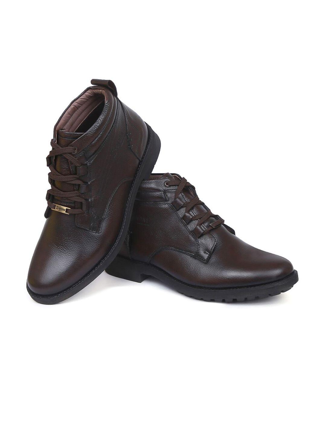 zoom shoes men brown solid leather heeled boots