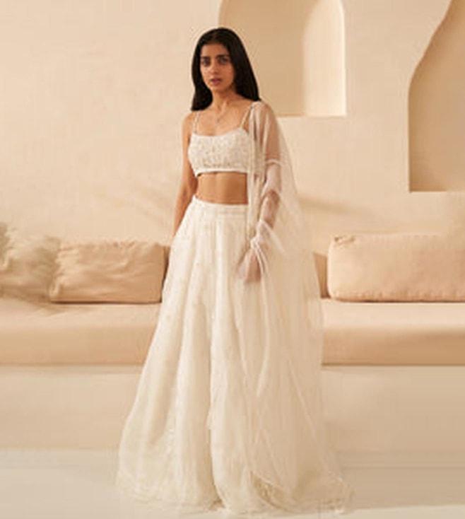 zoon tribe off white snow silk organza lehenga with blouse and dupatta
