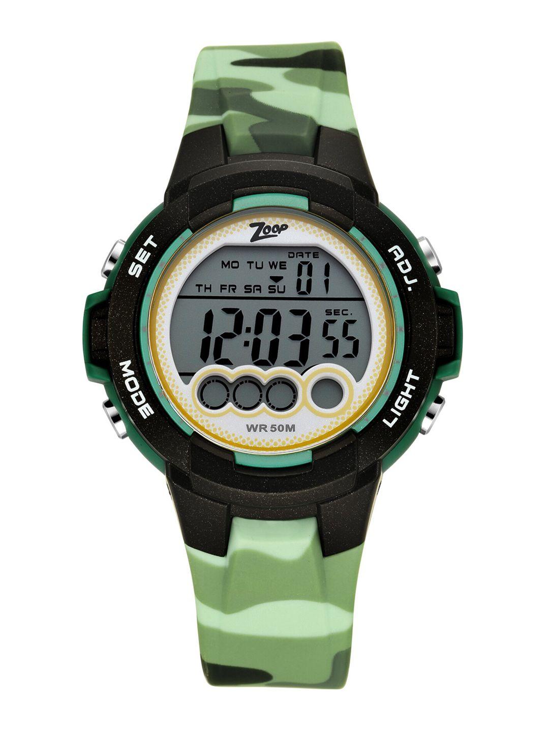 zoop boys green printed dial & green straps digital watch 16019pp01