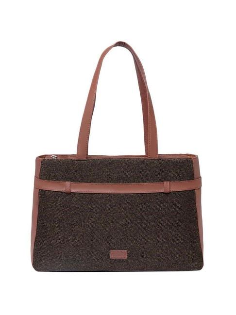 zouk brown solid large laptop tote handbag