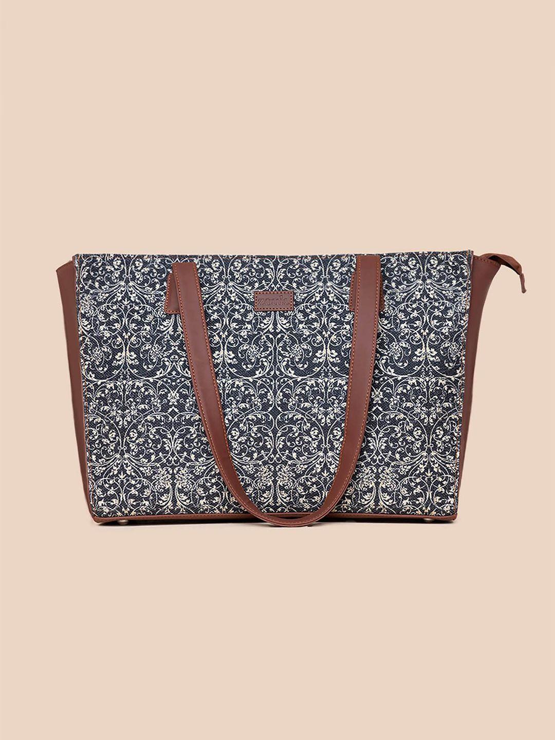 zouk floral printed structured tote bag