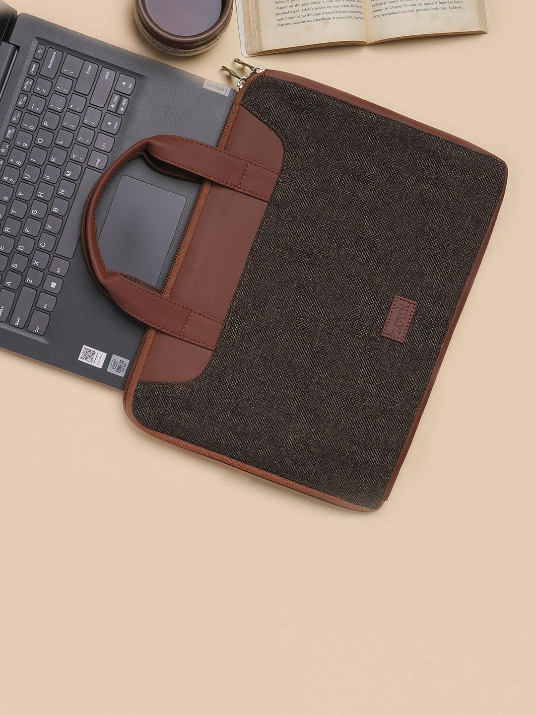 zouk men black & brown textured jute laptop sleeve