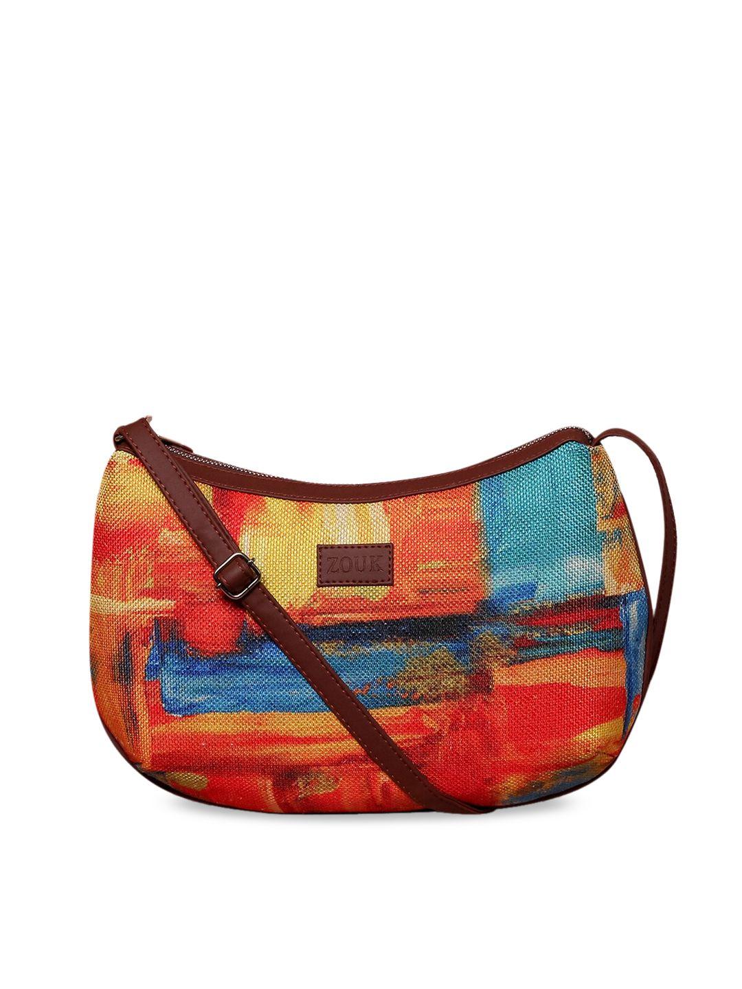 zouk yellow printed structured shoulder bag