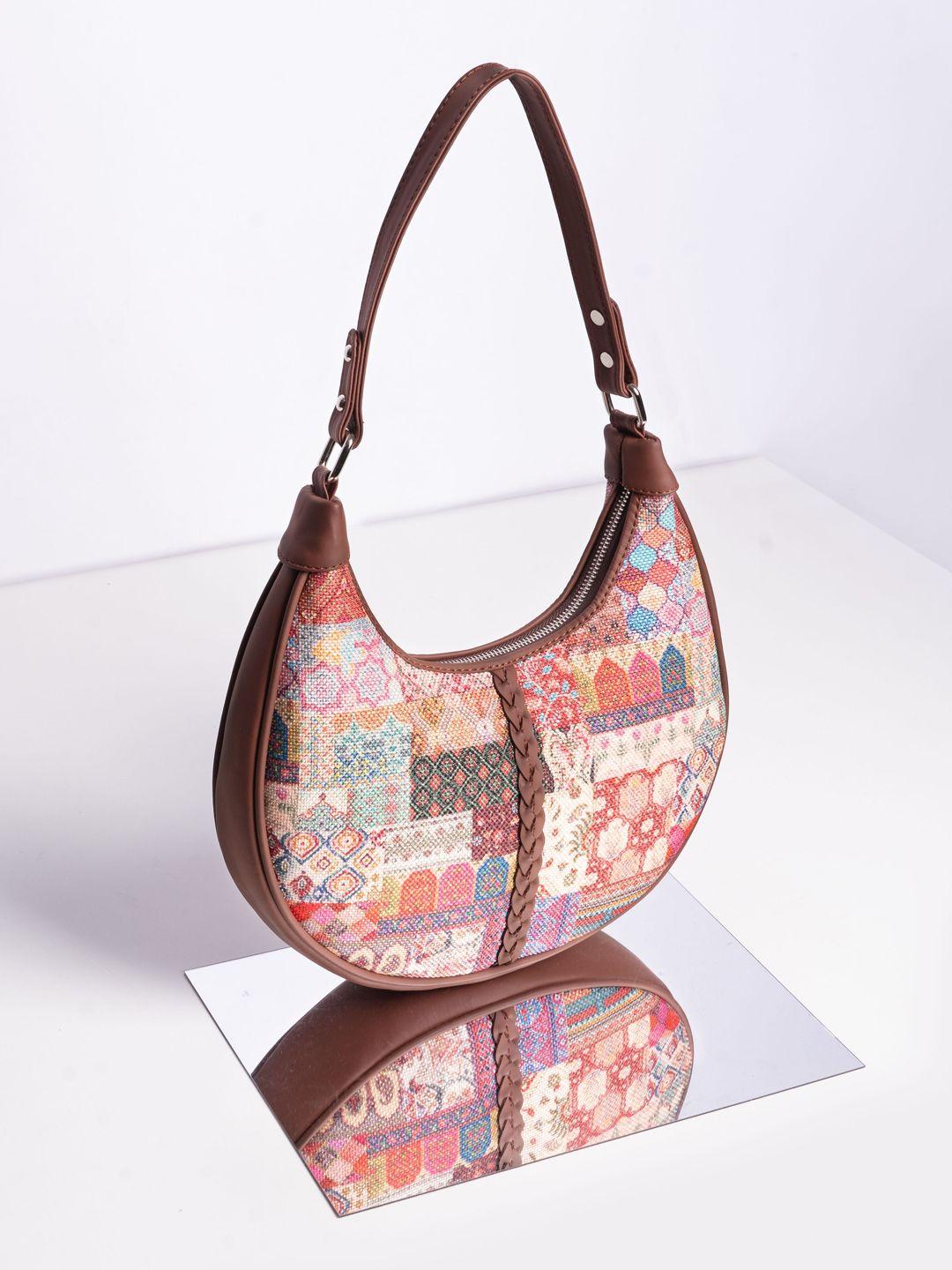 zouk abstract printed half moon hobo bag