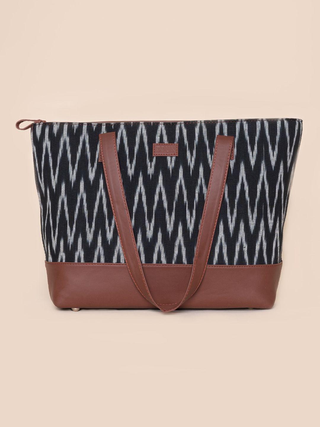 zouk black geometric printed shopper tote bag