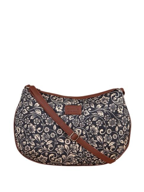 zouk black printed medium sling handbag