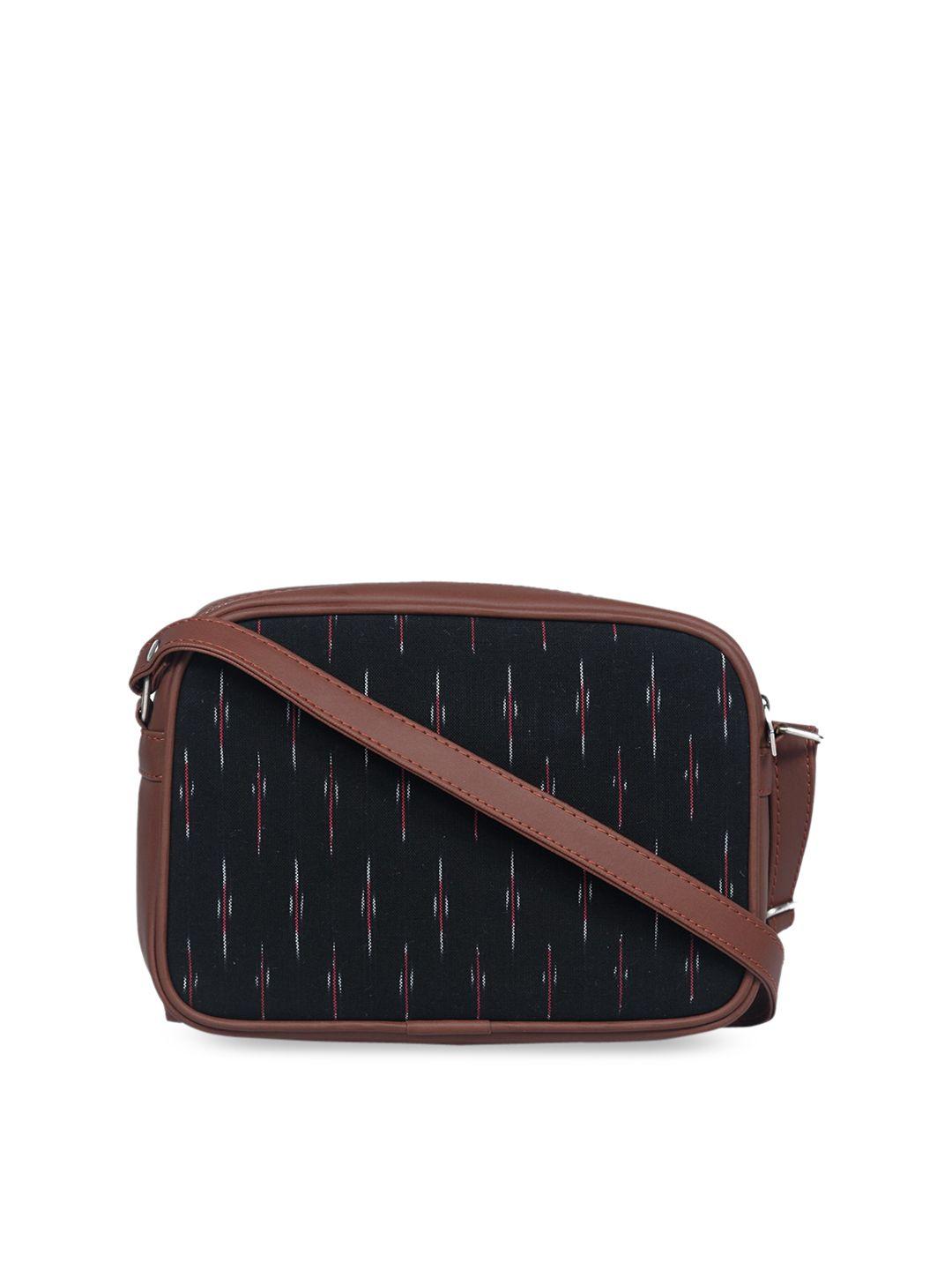 zouk black printed structured sling bag