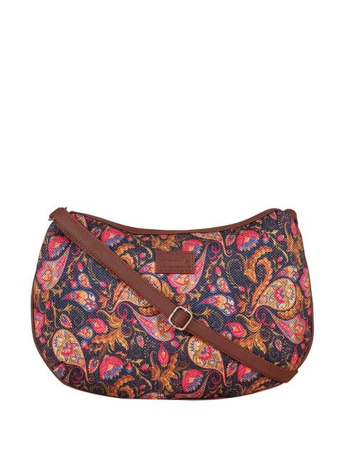 zouk blue printed medium sling handbag