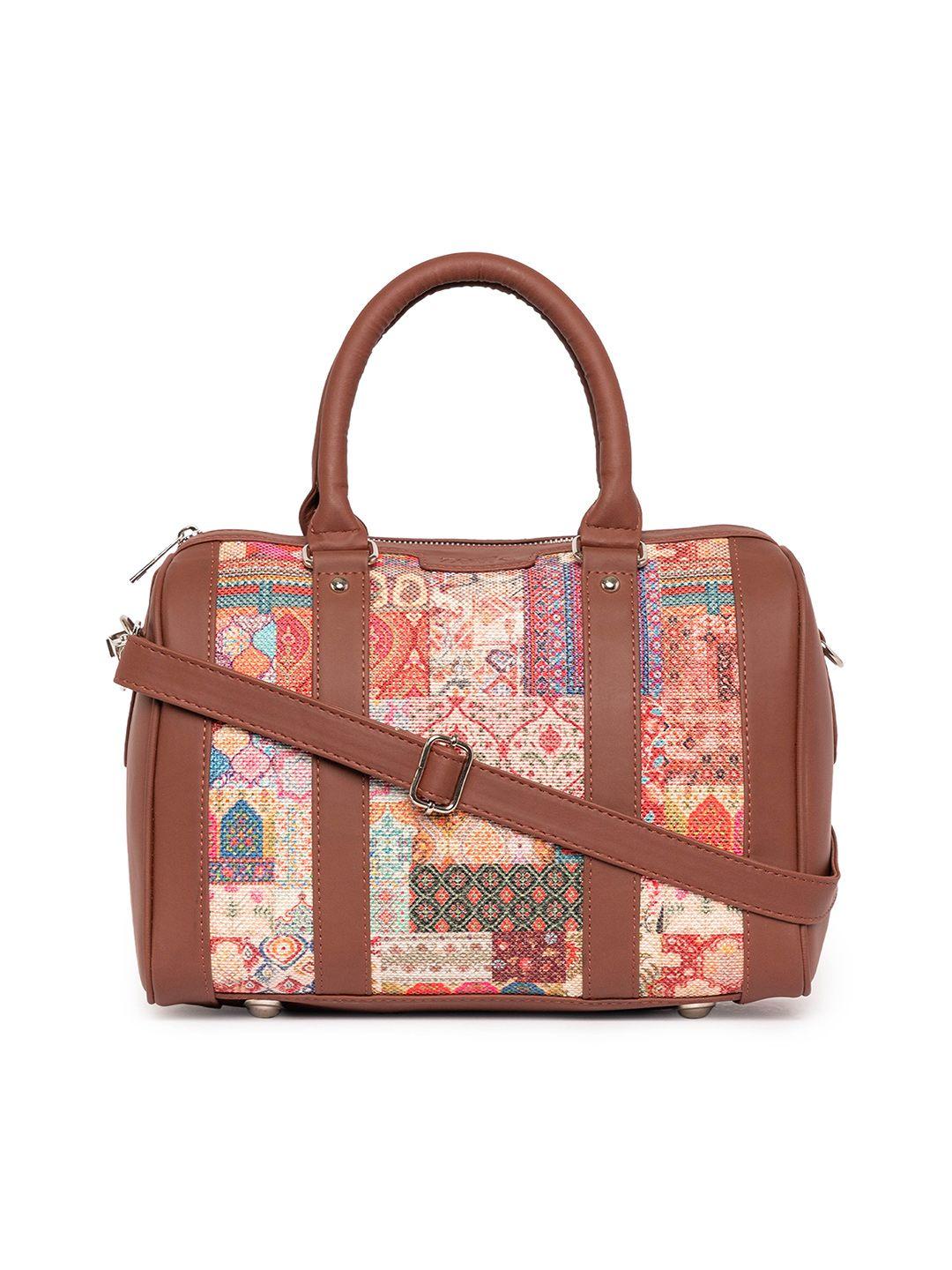 zouk brown printed oversized shopper handheld bag