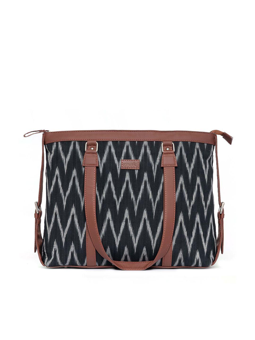 zouk charcoal black & grey ikat print vegan leather 15 inch sustainable laptop bag