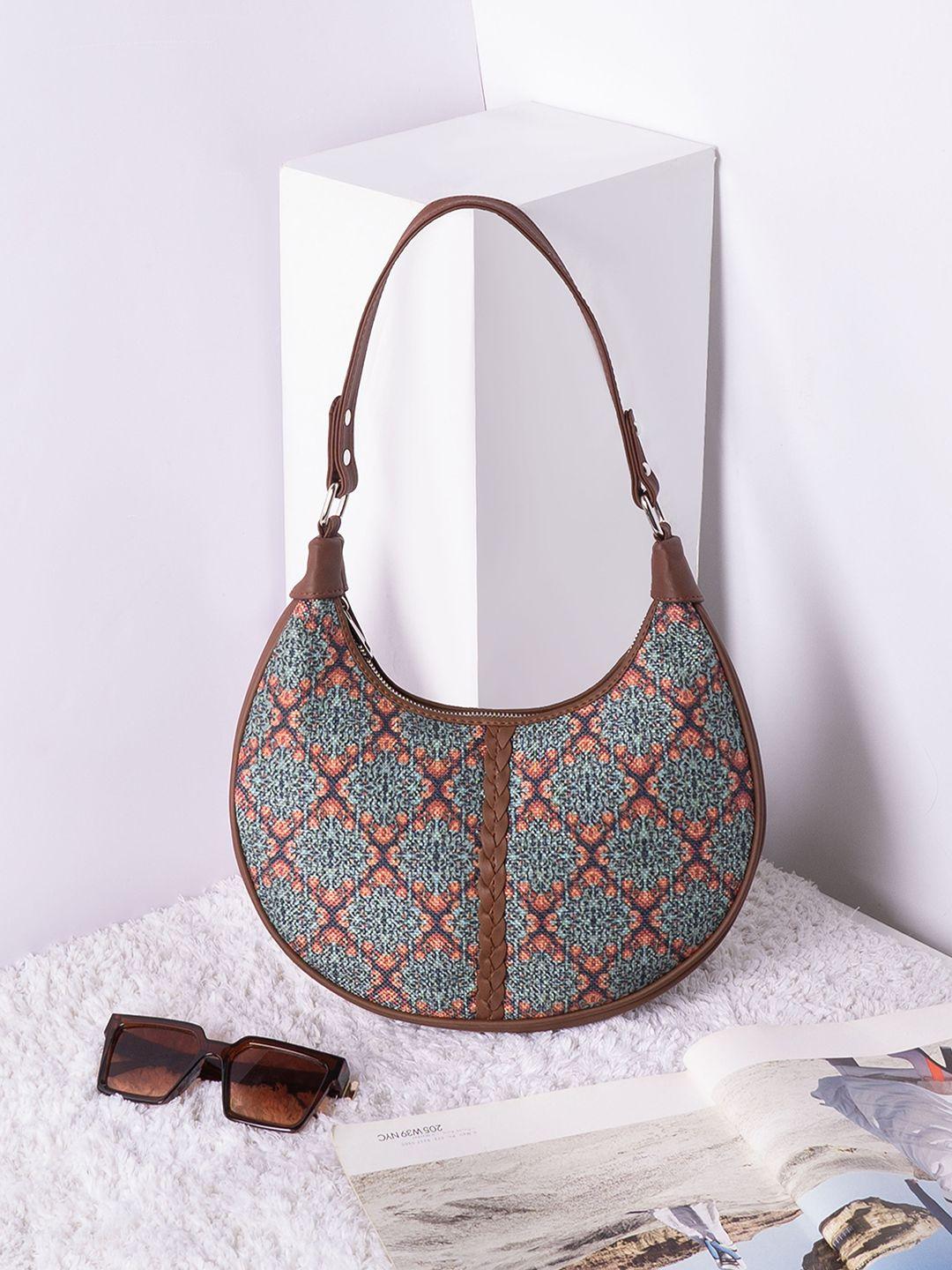 zouk ethnic motifs printed half moon hobo bag