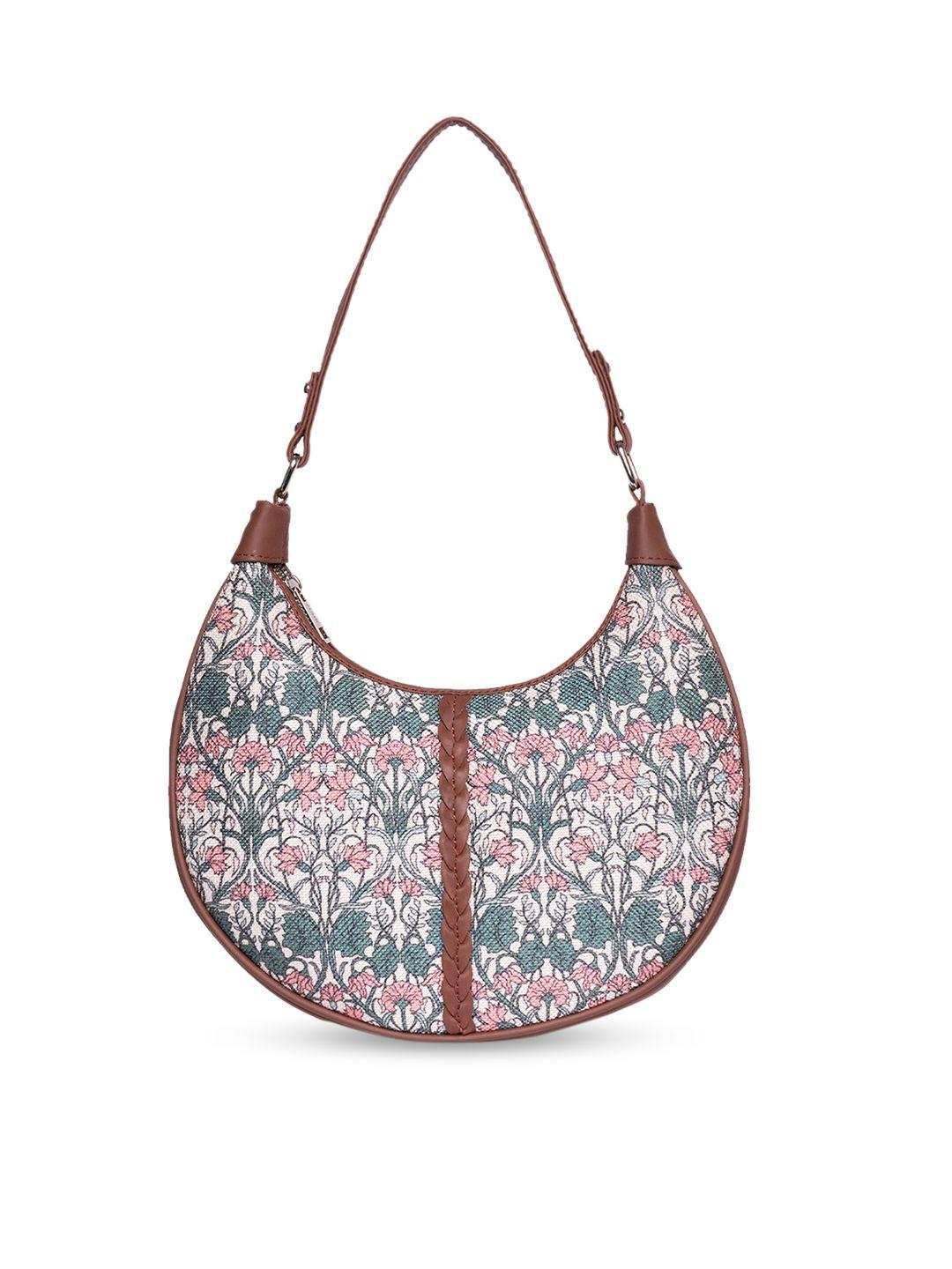 zouk ethnic motifs printed half moon hobo bag