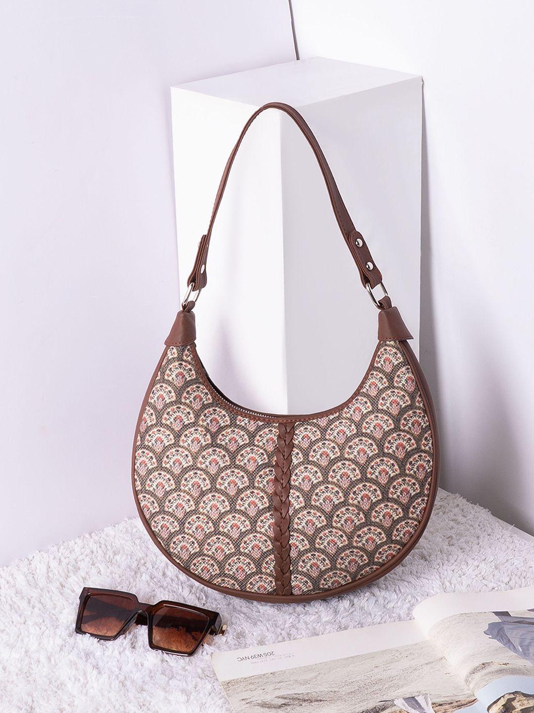 zouk ethnic motifs printed half moon hobo bag