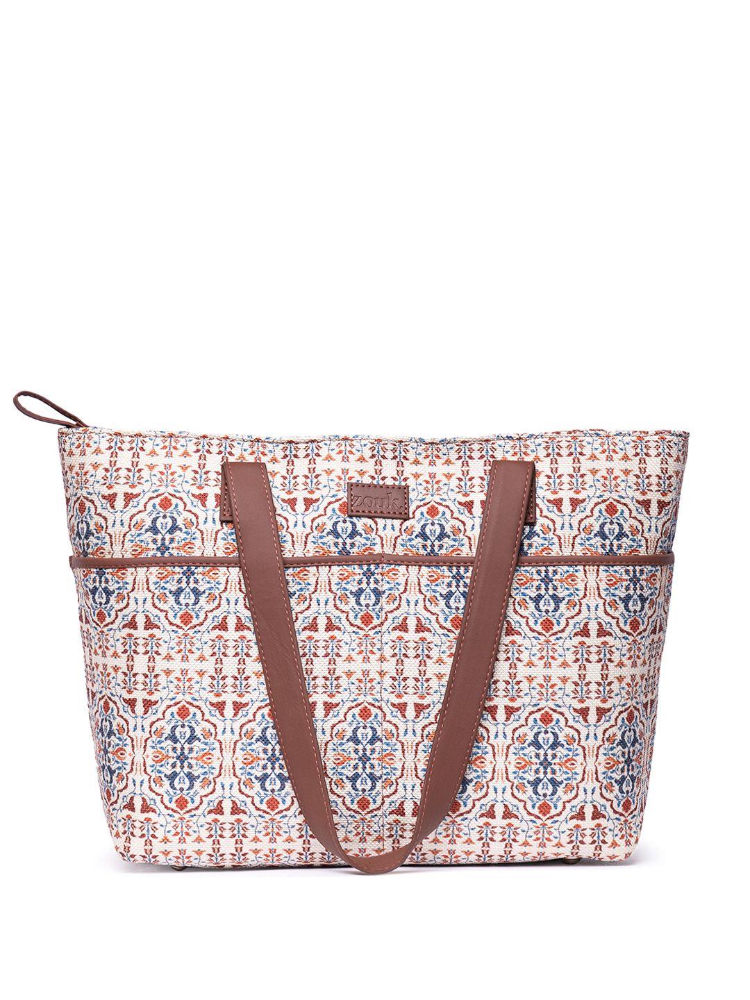 zouk ethnic motifs printed jute shopper tote  bag