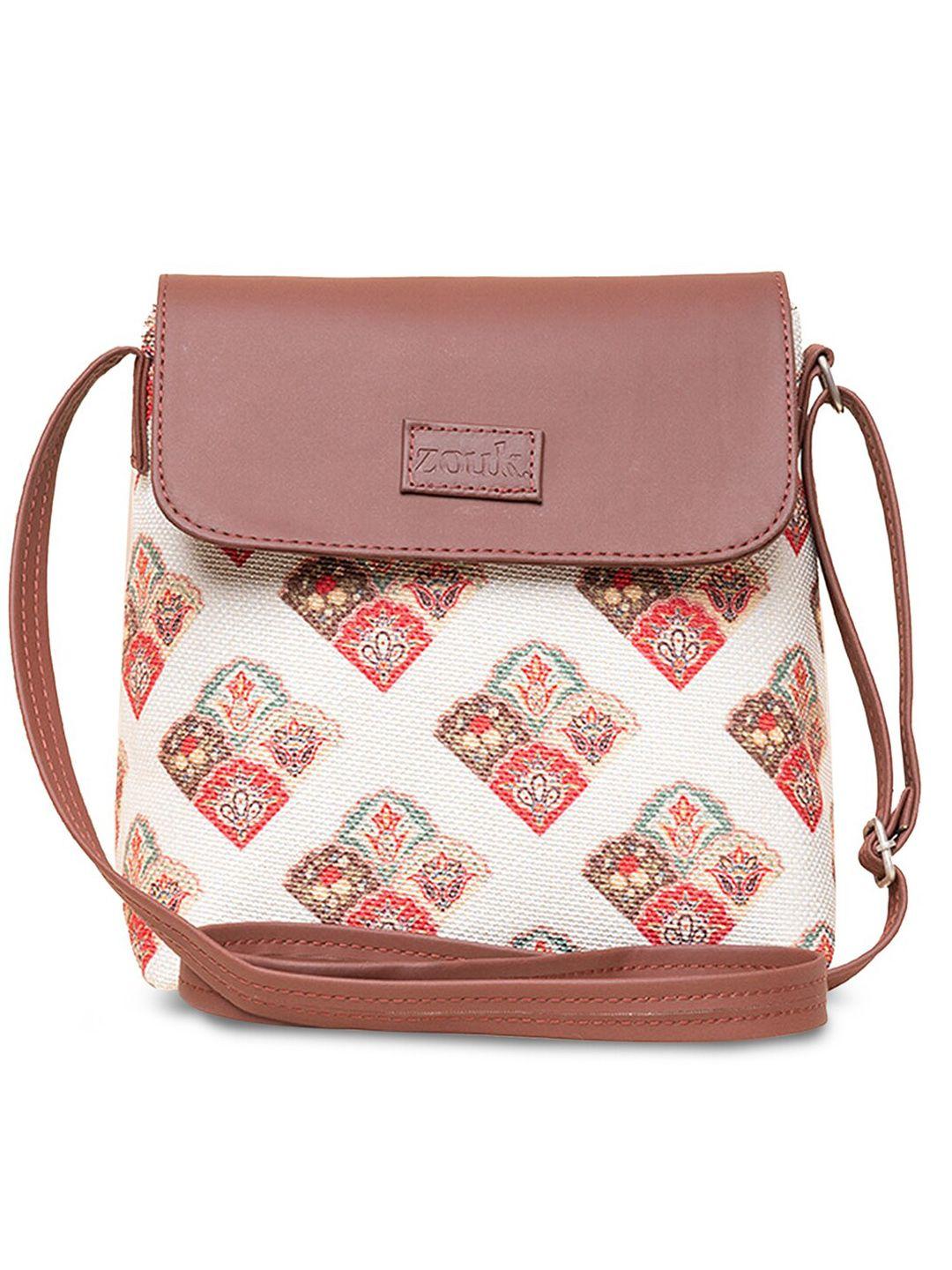 zouk ethnic motifs printed structured sling bag