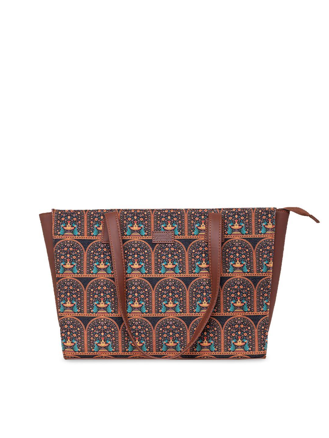 zouk ethnic motifs printed structured tote bag