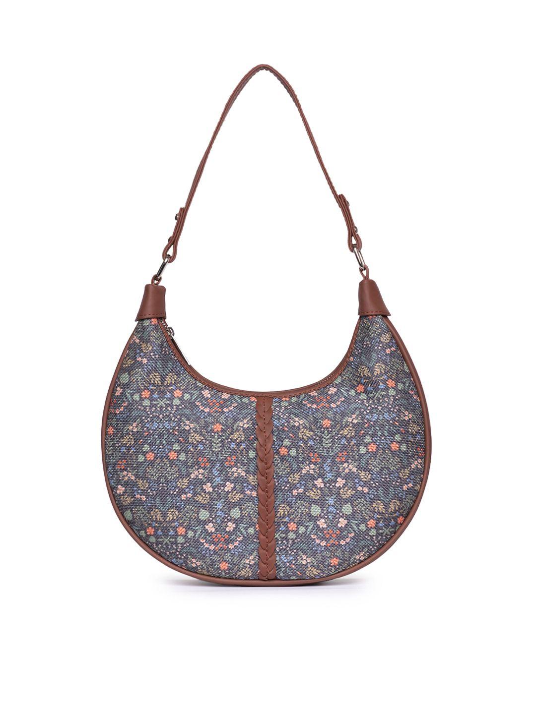 zouk floral printed half moon hobo bag