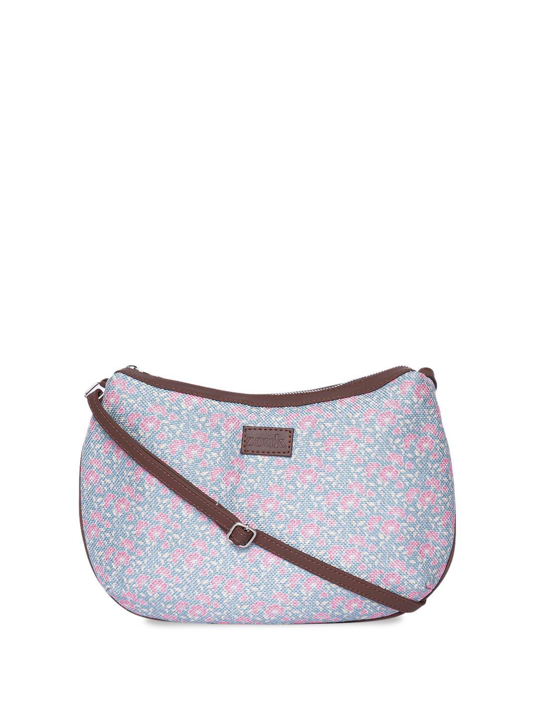 zouk floral printed half moon jute sling bag