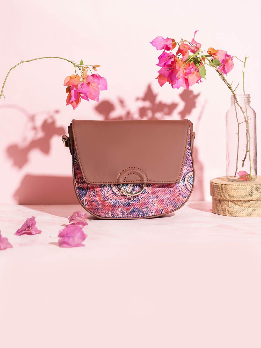 zouk floral printed half moon sling bag