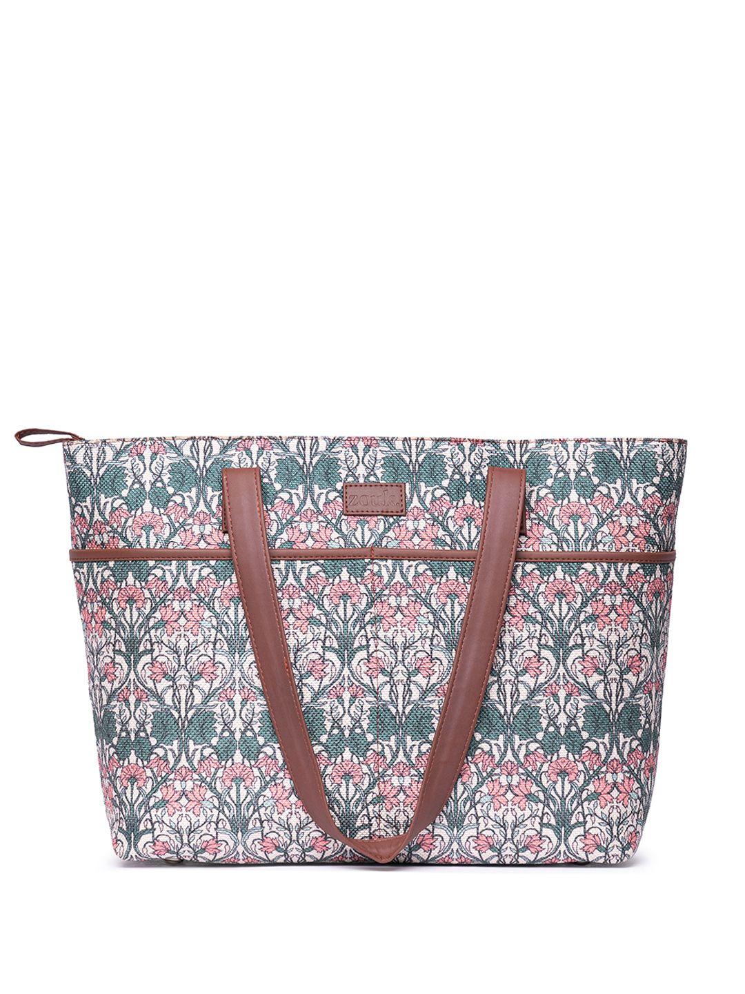 zouk floral printed shopper jute tote bag