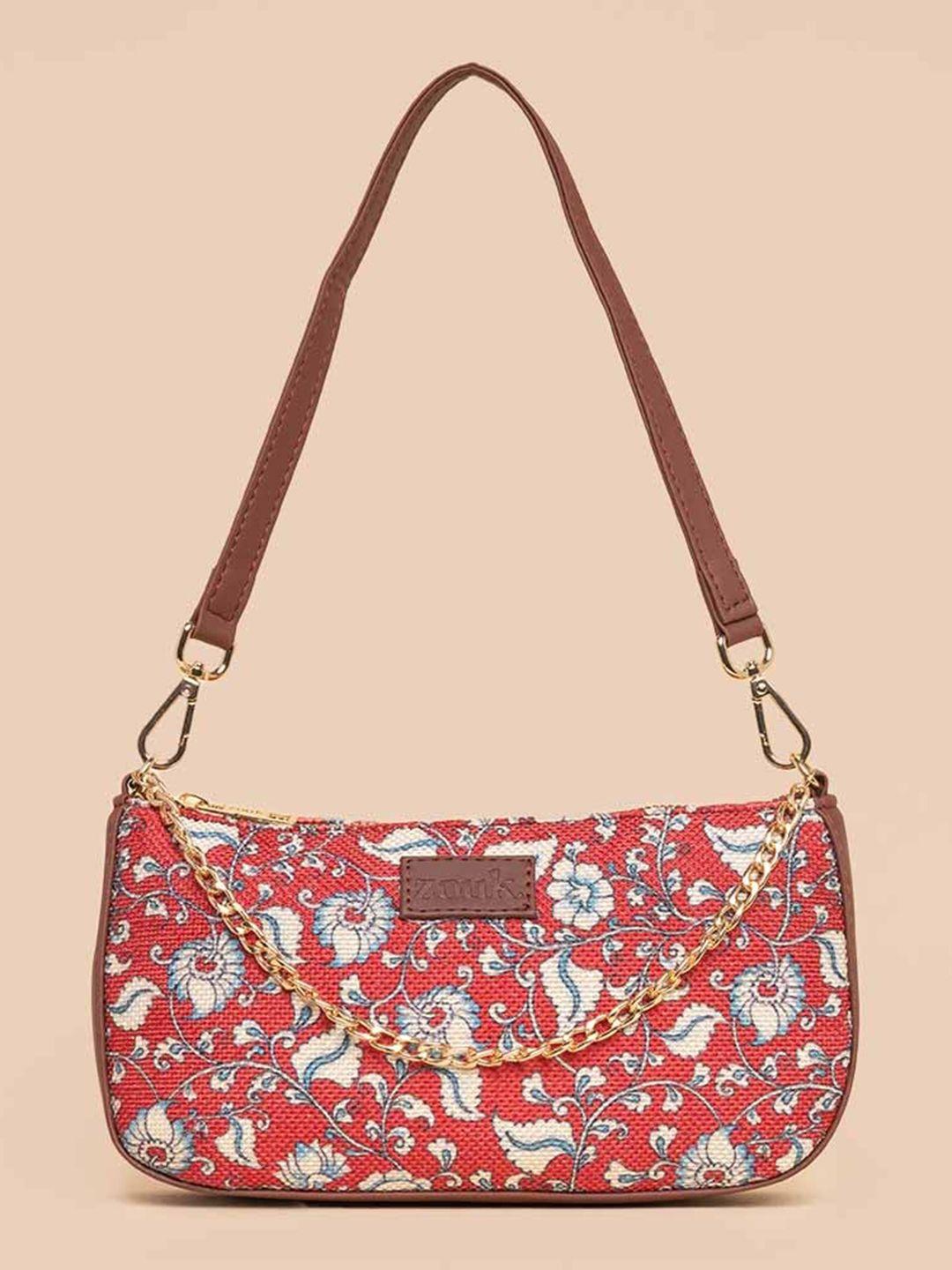 zouk floral printed structured handheld bag