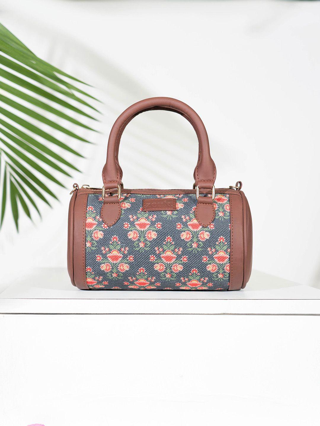 zouk floral printed structured handheld bag