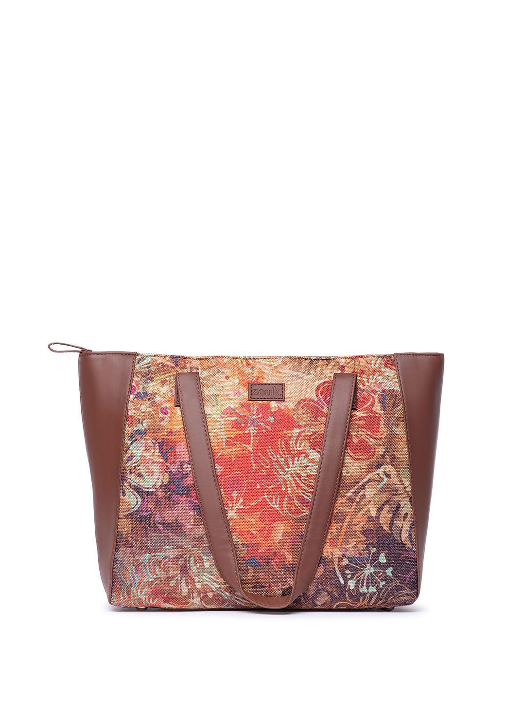 zouk floral printed structured jute shoulder bag