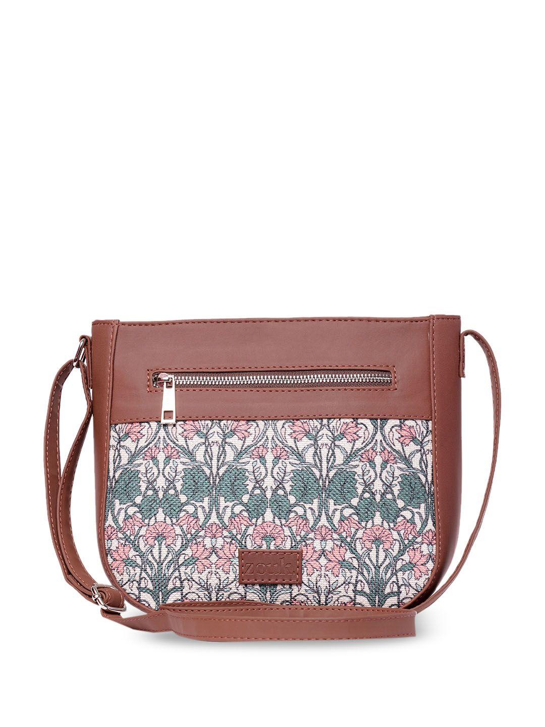 zouk floral printed structured jute sling bag