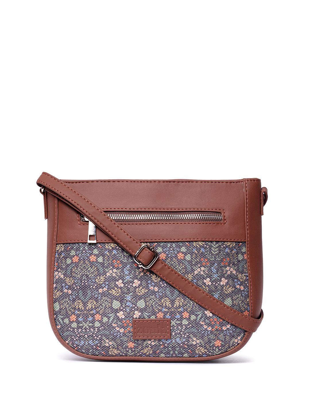 zouk floral printed structured jute sling bag