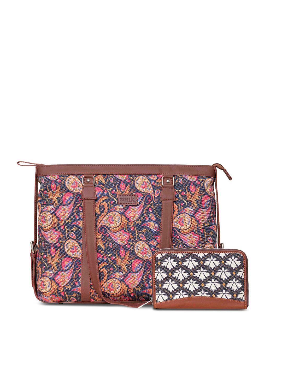 zouk floral printed structured tote bag