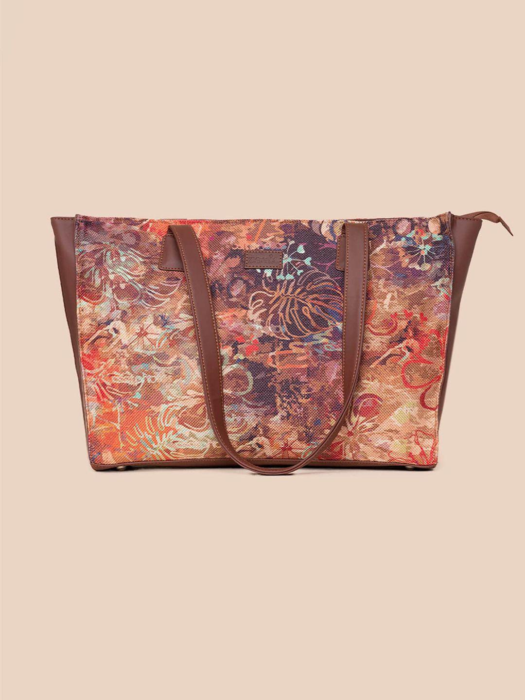 zouk floral printed structured tote bag