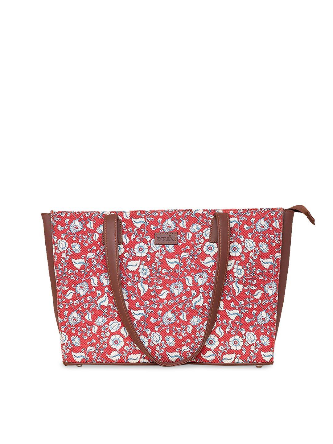 zouk floral printed structured tote bag