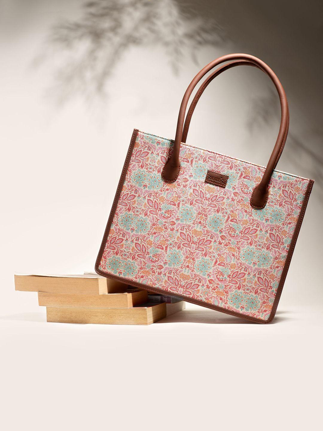 zouk floral printed structured tote bag