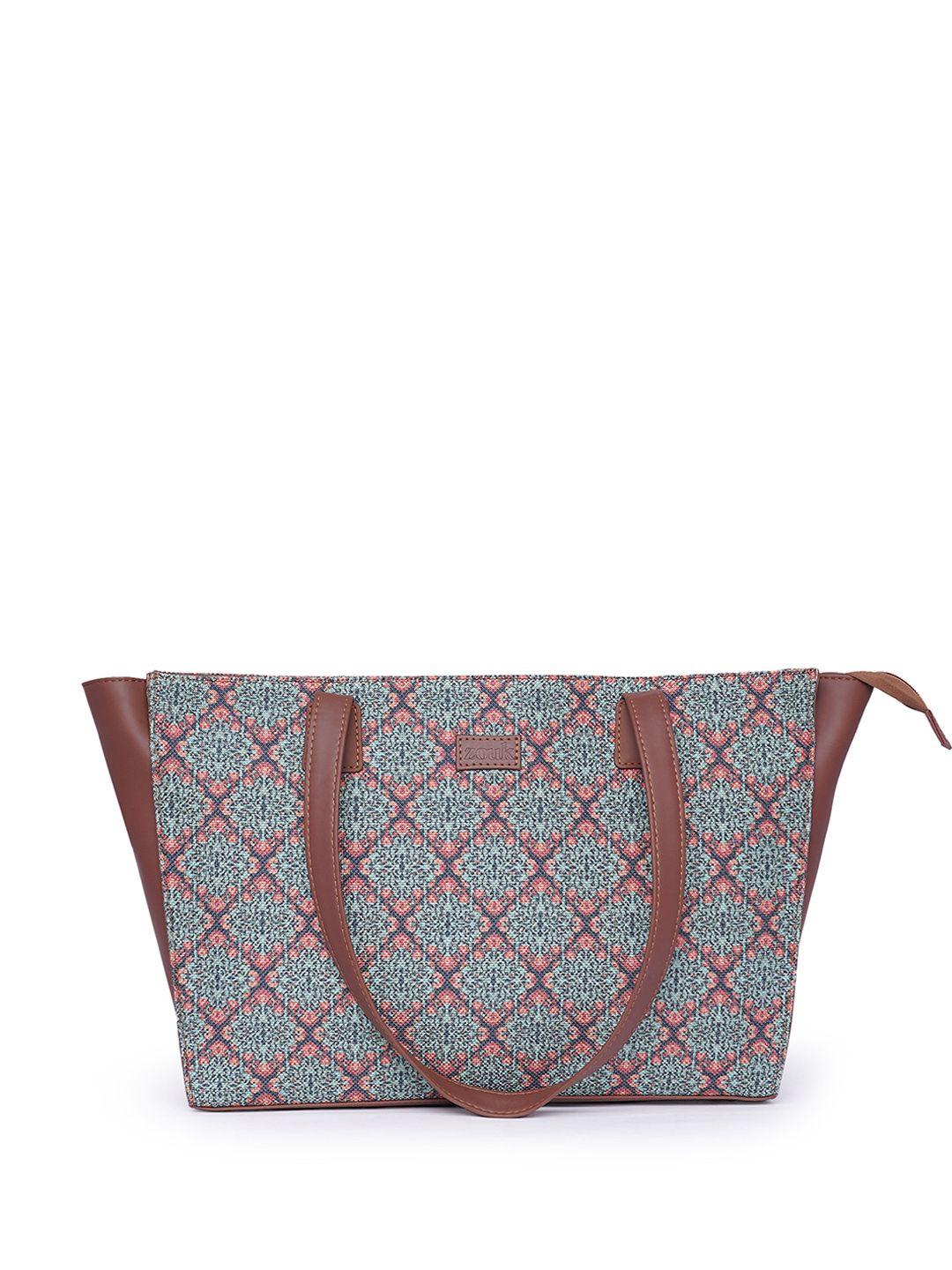 zouk floral printed structured vegan leather tote bag