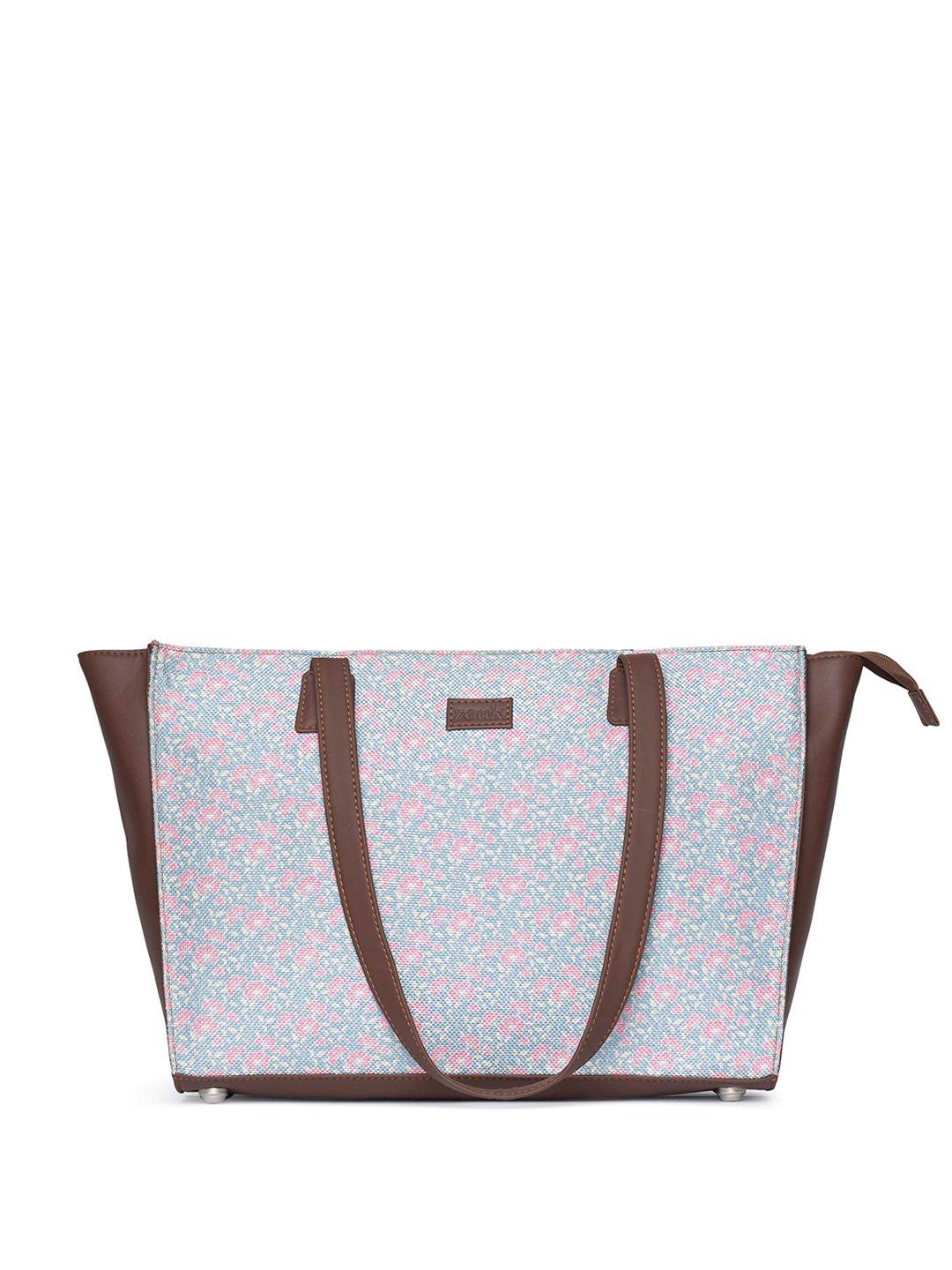 zouk floral printed structured vegan leather tote bag