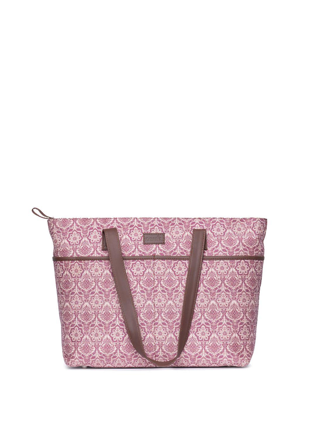 zouk floral printed structured vegan leather tote bag