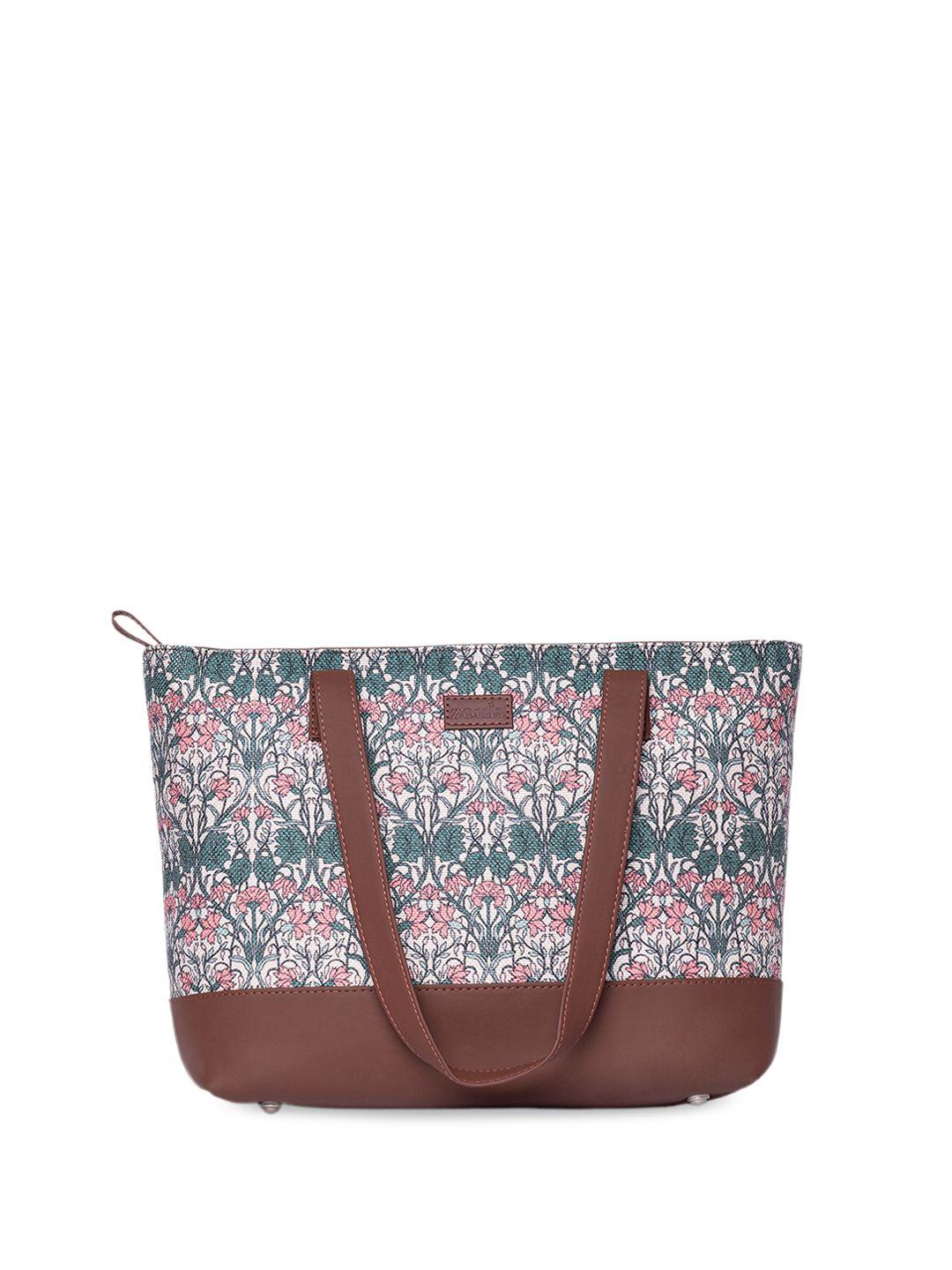 zouk floral printed vegan leather structured tote bag