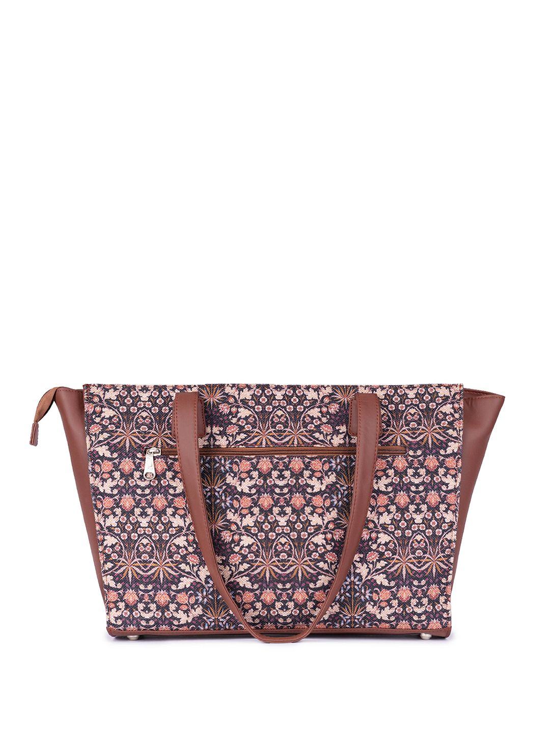 zouk floral printed vegan leather structured tote bag