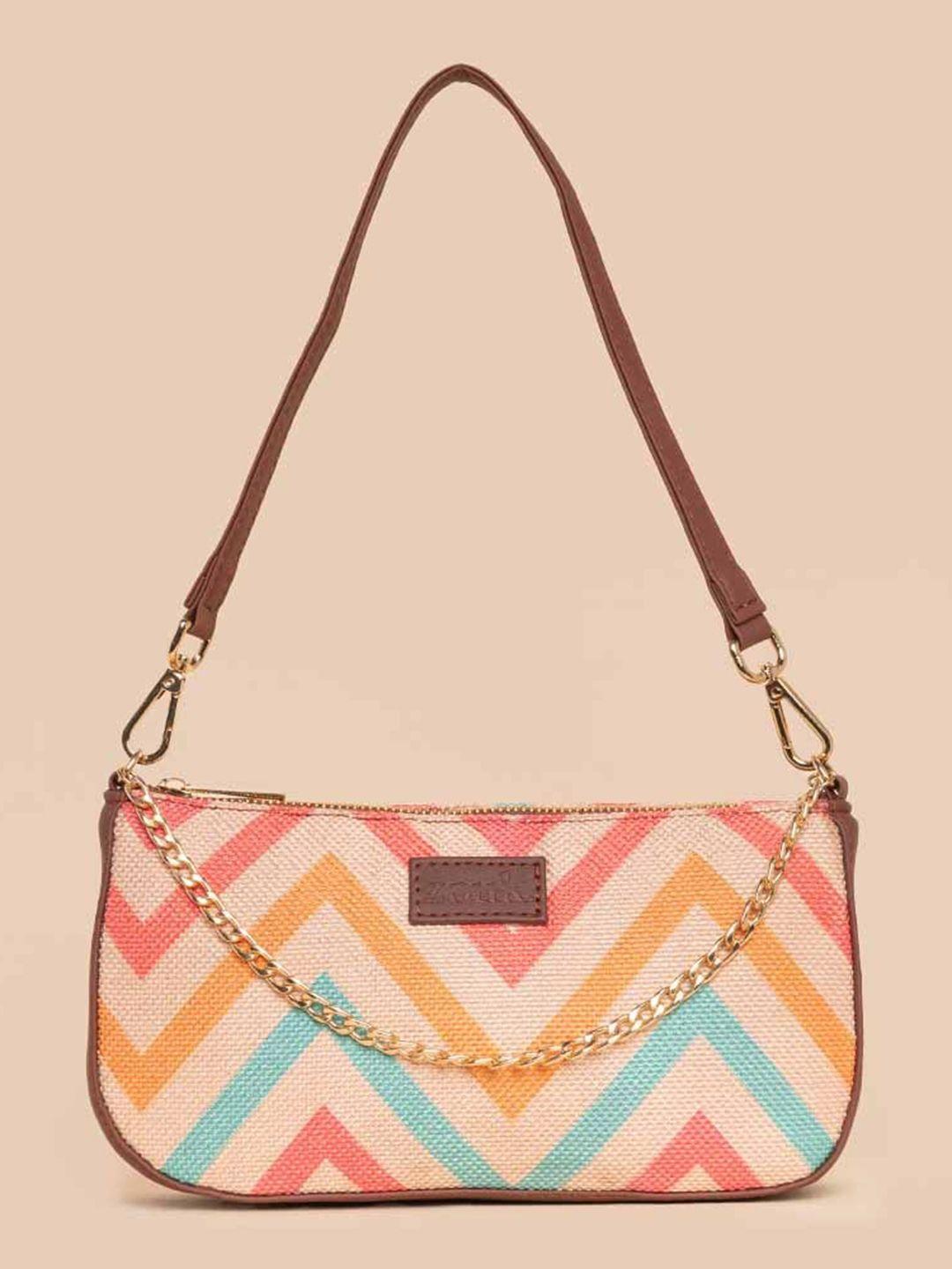 zouk geometric printed structured baguette bag