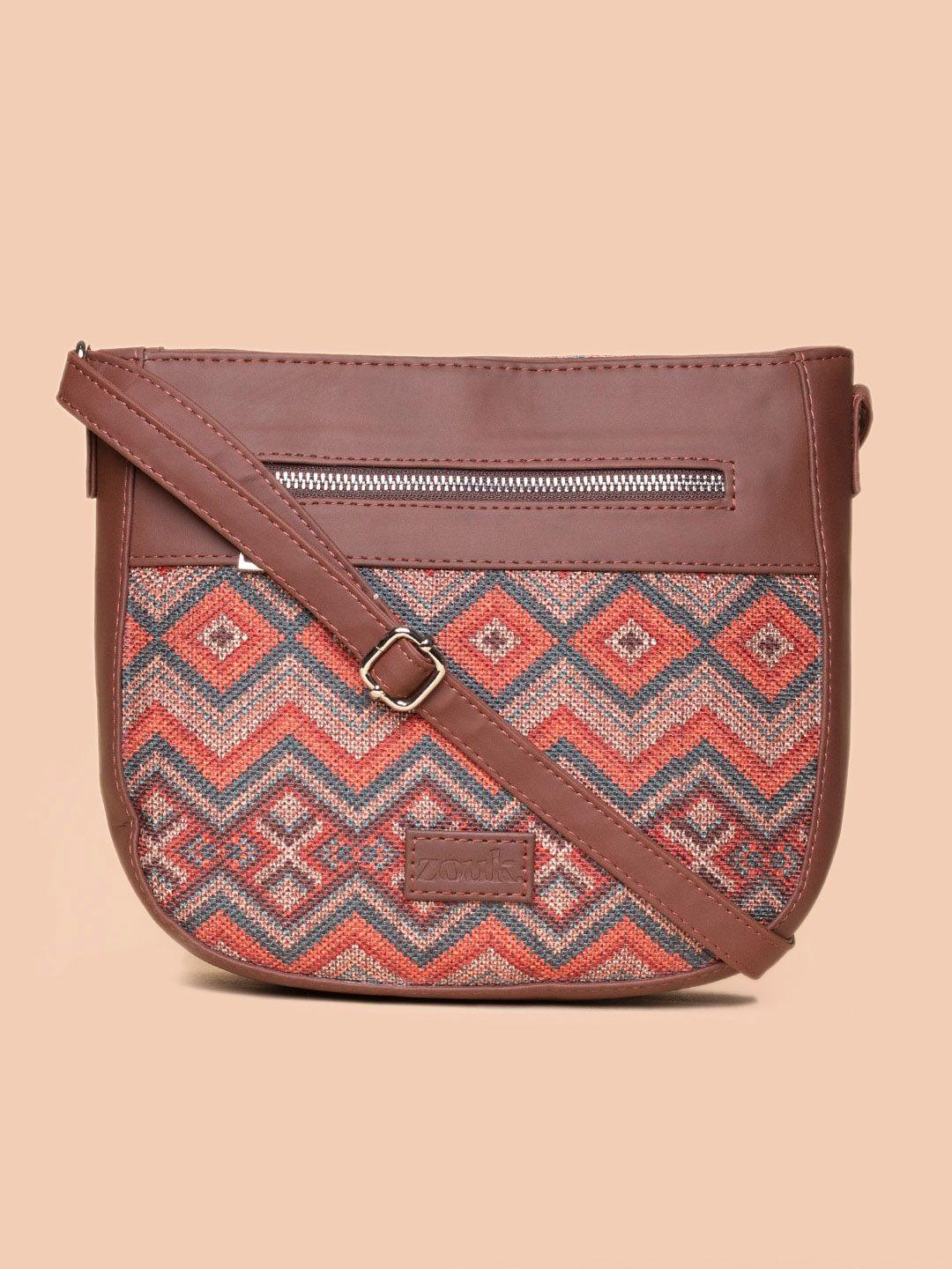 zouk geometric printed structured sling bag